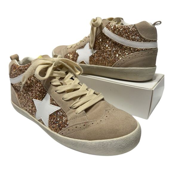Mi.iM‎ Gold Glitter Sneaker With Star Applique Women's 7.5 Miracle Miles Design - Picture 3 of 16